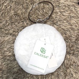 CALEESA White Fur Circle Handbag